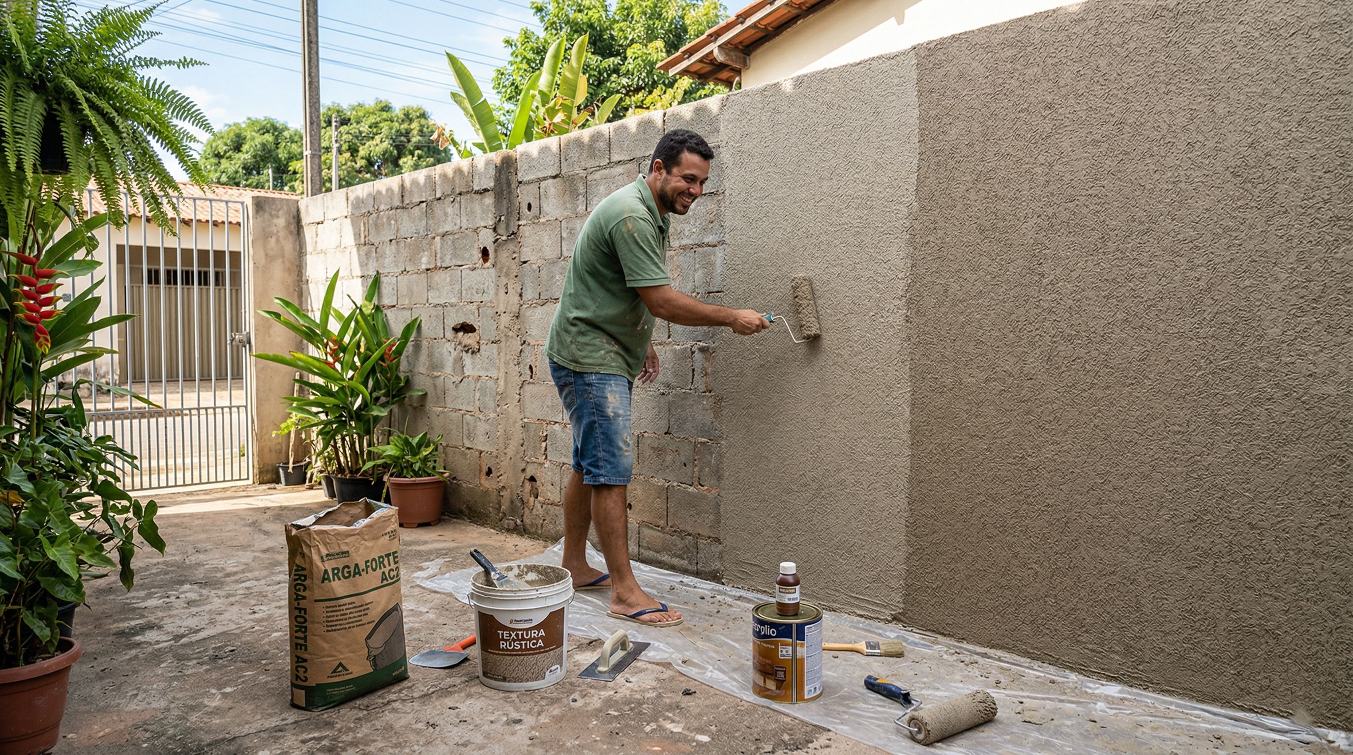 Pedreiro ensina técnica com argamassa e textura que transforma parede sem reboco tradicional