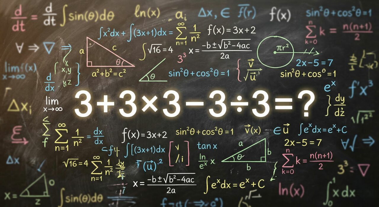 Quanto é 3 + 3 × 3 – 3 ÷ 3? Parece continha de escola, mas quem faz na pressa erra