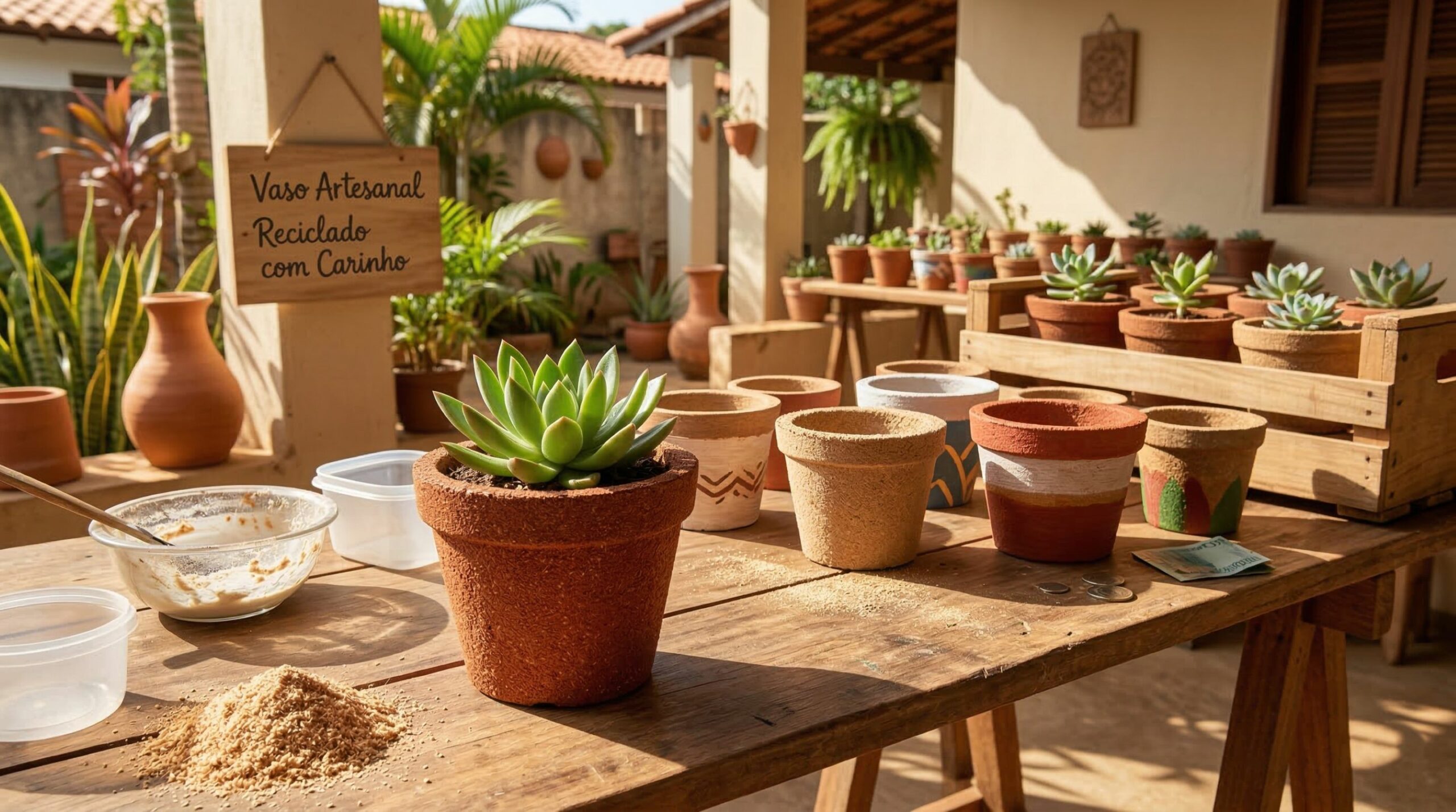 O método caseiro que transforma serragem em vasos de planta resistentes e ainda pode gerar renda