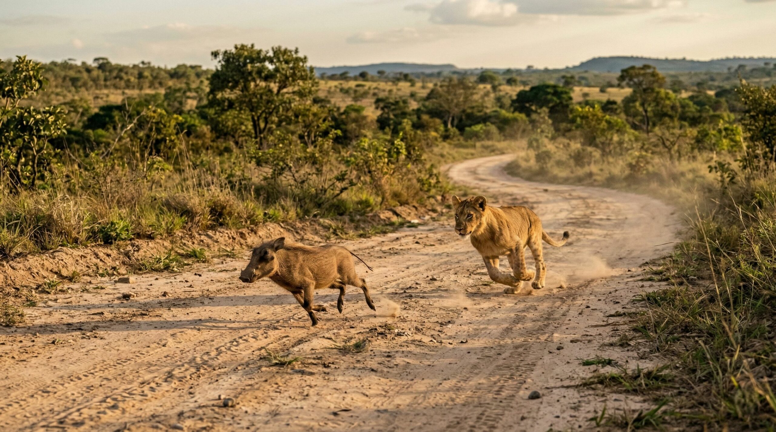 Filhote de javali humilha leão em plena savana e mostra quem manda na velocidade