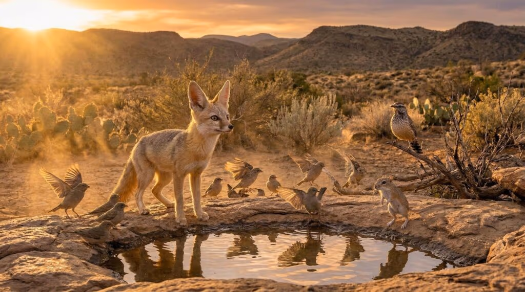 Uma câmera flagra vários animais selvagens diferentes em seu momento de lazer