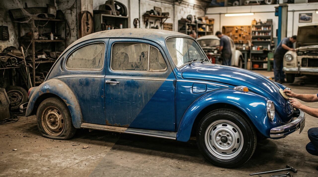 Fusca parado por 12 anos volta à vida com restauração e revela seu valor real atualmente