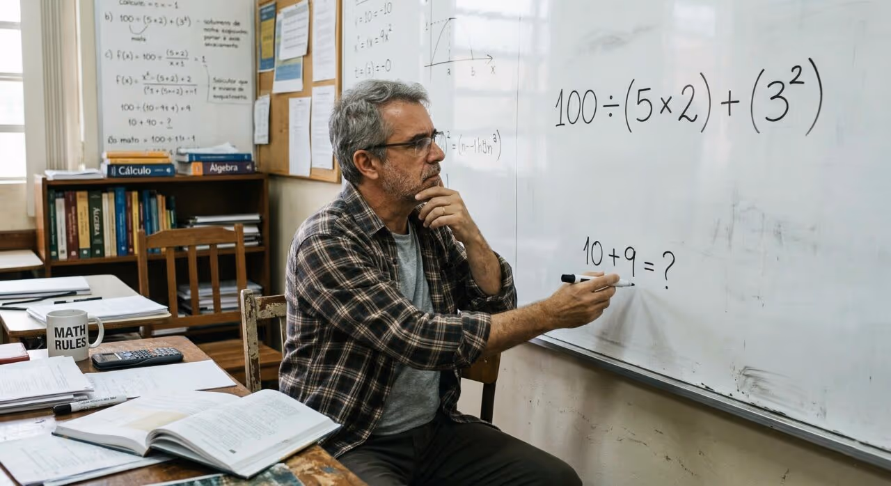 Quanto é 100 ÷ (5 × 2) + (3²)? Uma equação que até professores tem dificuldade