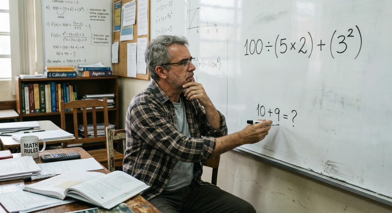 Quanto é 100 ÷ (5 × 2) + (3²)? Uma equação que até professores tem dificuldade