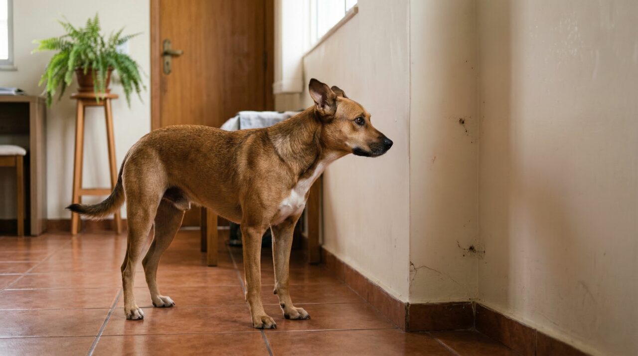 O que significa quando seu cão fica encarando uma parte sem nada da casa?
