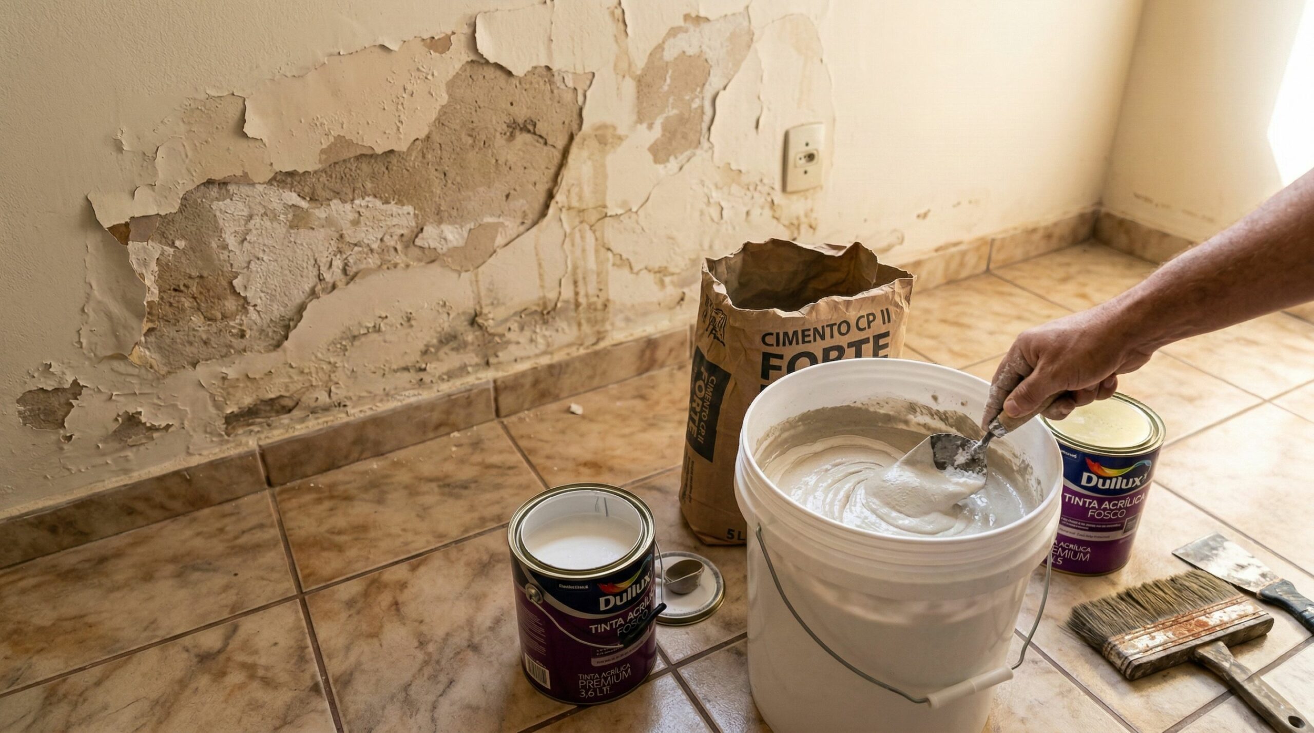 Misturar cimento com tinta acrílica: Para que serve e como ela salva parede descascada