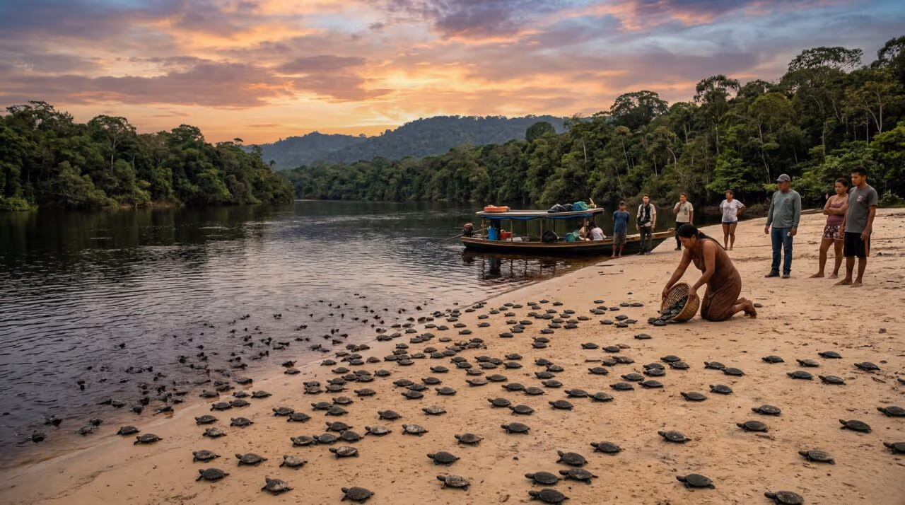 1.500 tartarugas amazônicas são soltas no Rio Negro