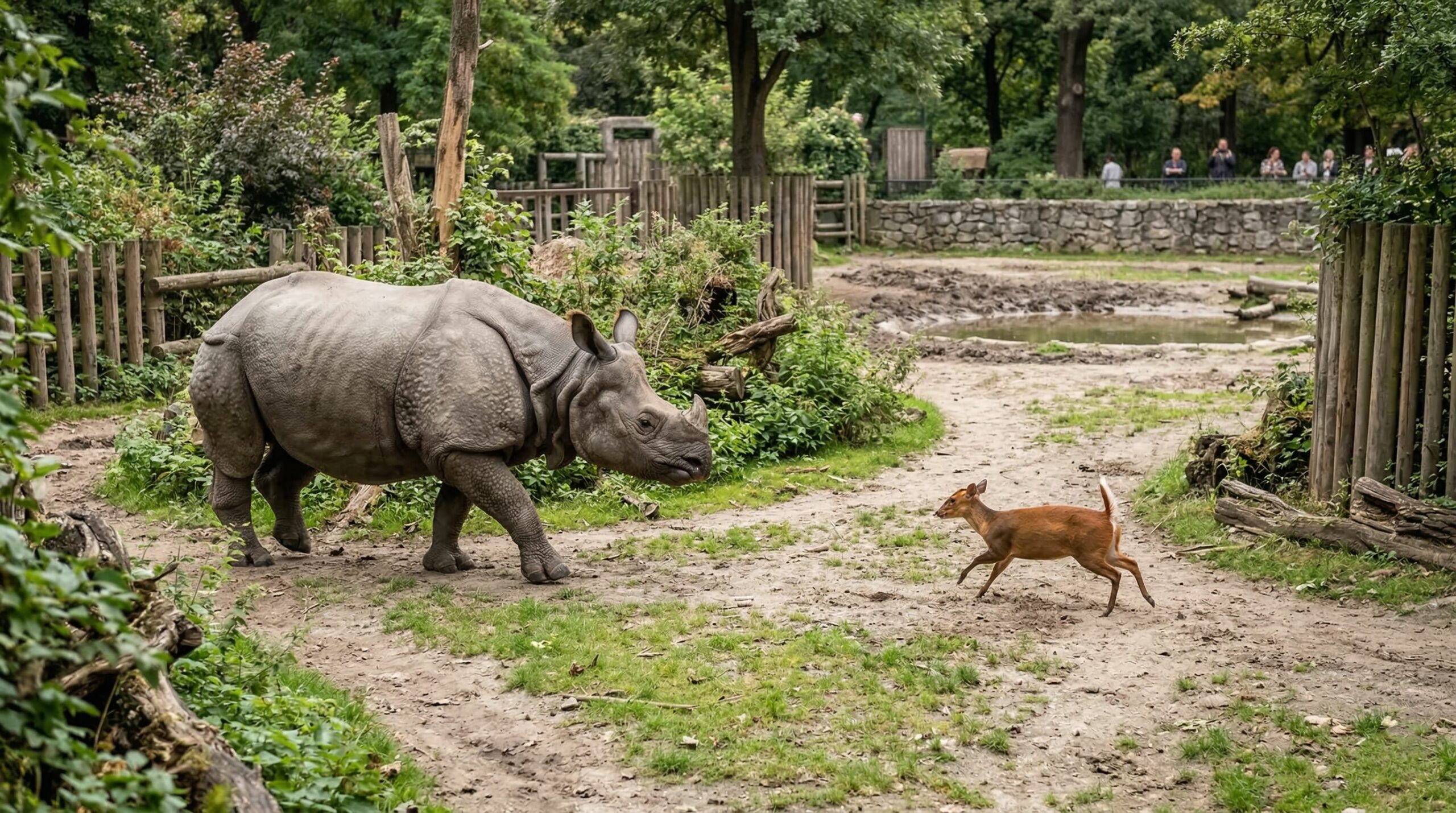 Veado de 13 kg encara e persegue rinoceronte de 1,7 tonelada e vídeo impressiona