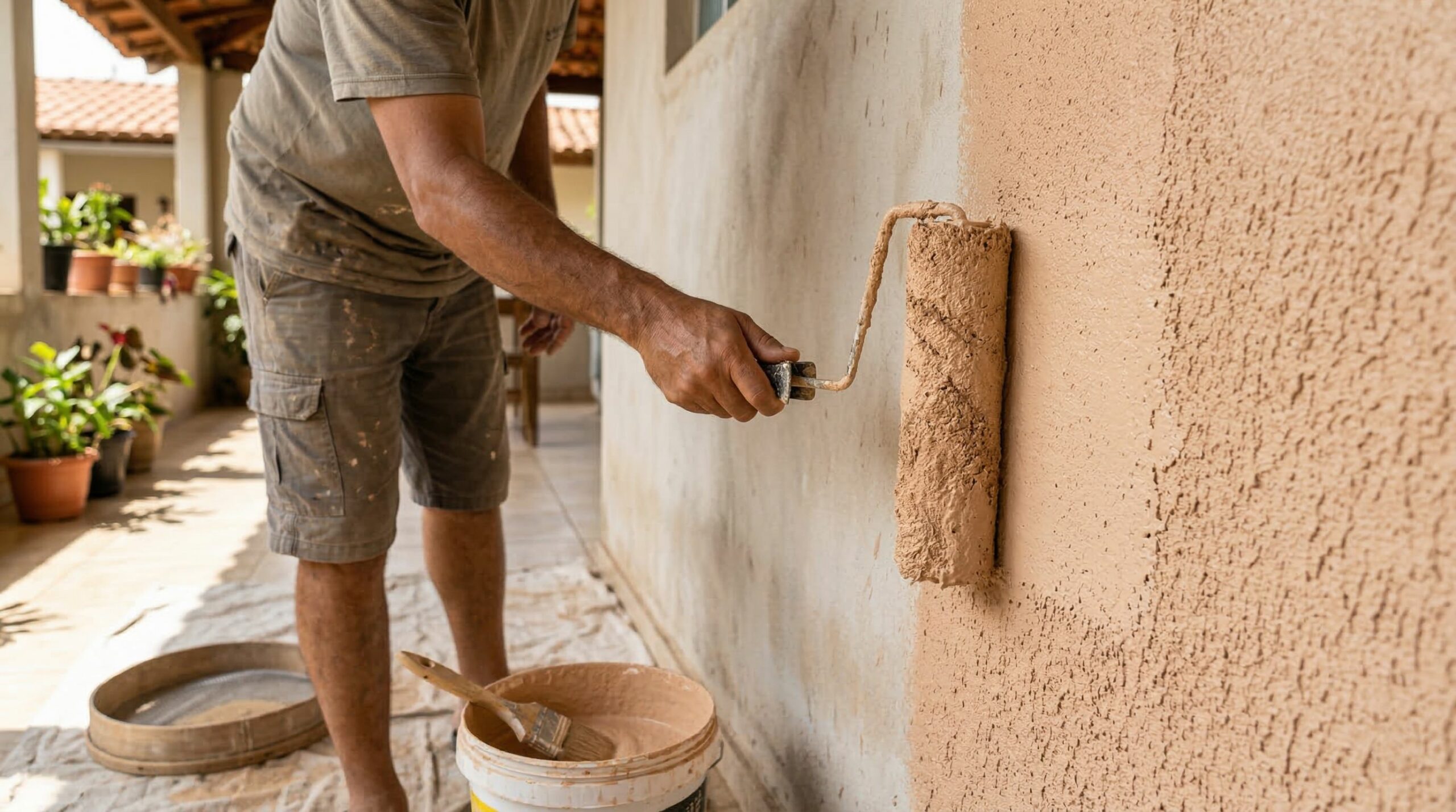 Misturar areia peneirada com tinta: a combinação que cria uma textura rústica na parede de casa