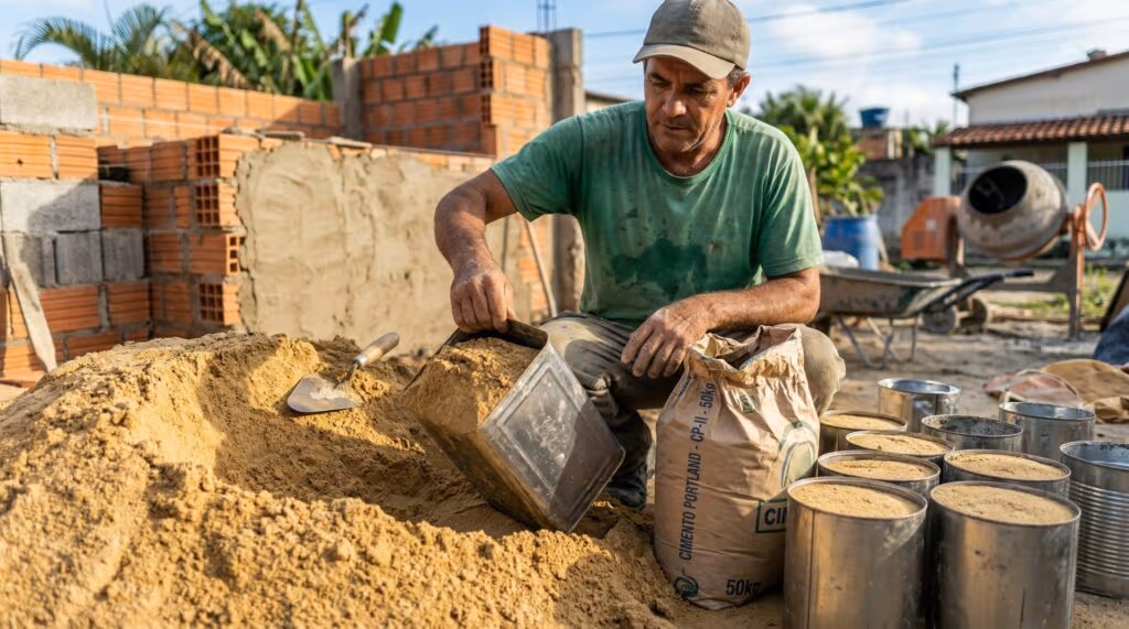 Quantas latas de areia utilizar para cada saco de cimento na obra