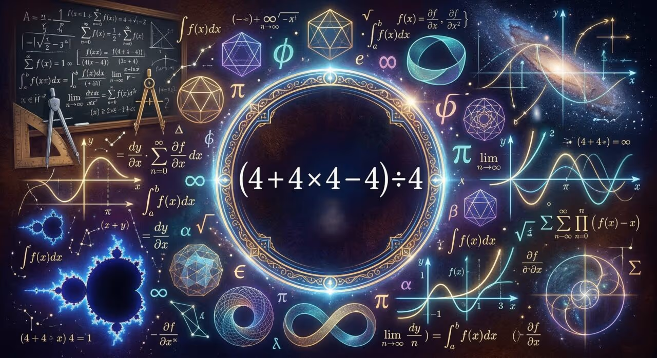 Quanto é (4 + 4 × 4 – 4) ÷ 4? Uma conta com vários quatros que confunde milhares
