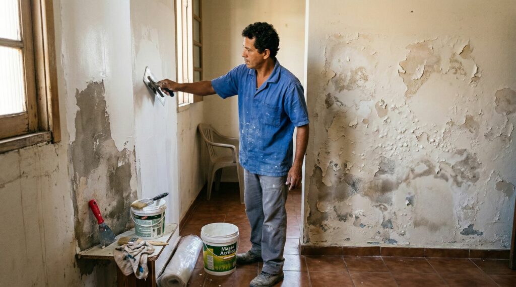 A melhor maneira de fazer acabamento de parede usando massa acrílica e evitar descascamento com umidade