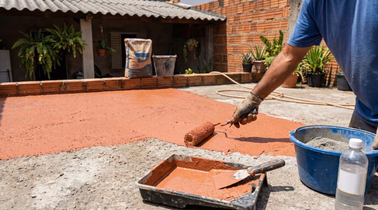 Misturar cimento com resina acrílica: a solução que protege áreas externas da chuva sem complicação