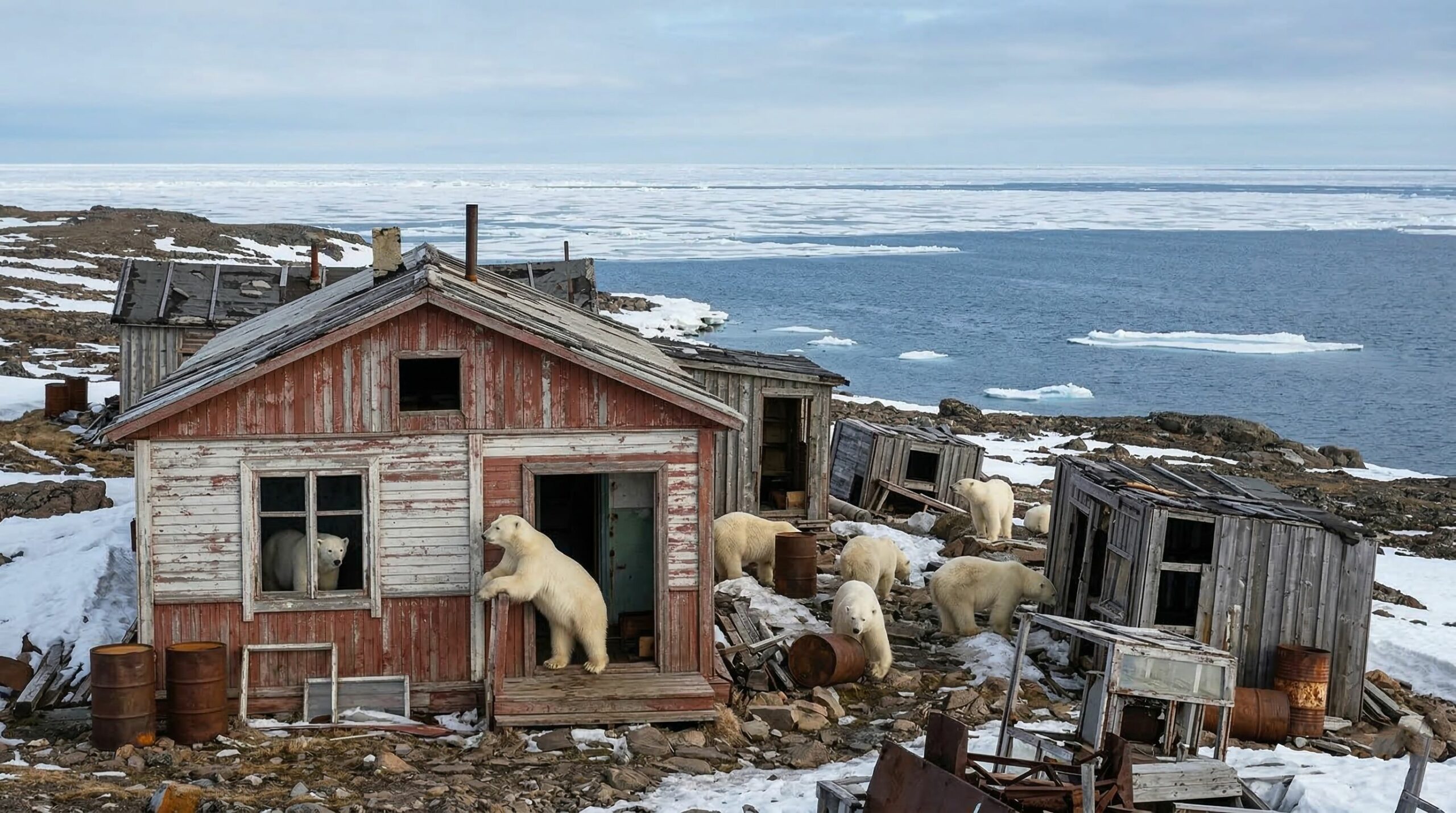 Ursos polares são flagrados brincando de casinha em estação meteorológica abandonada