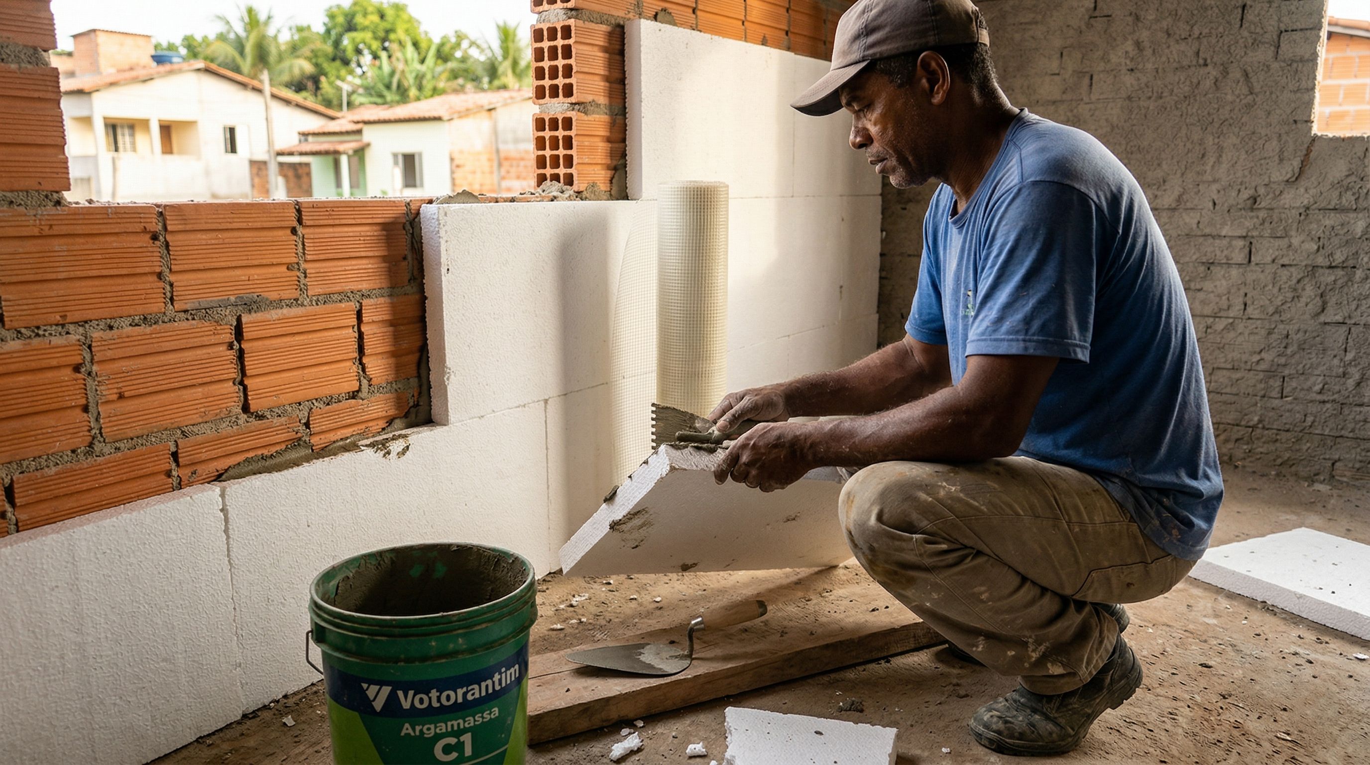 Adeus reboco: usar isopor EPS direto no tijolo aos poucos substitui o reboco tradicional