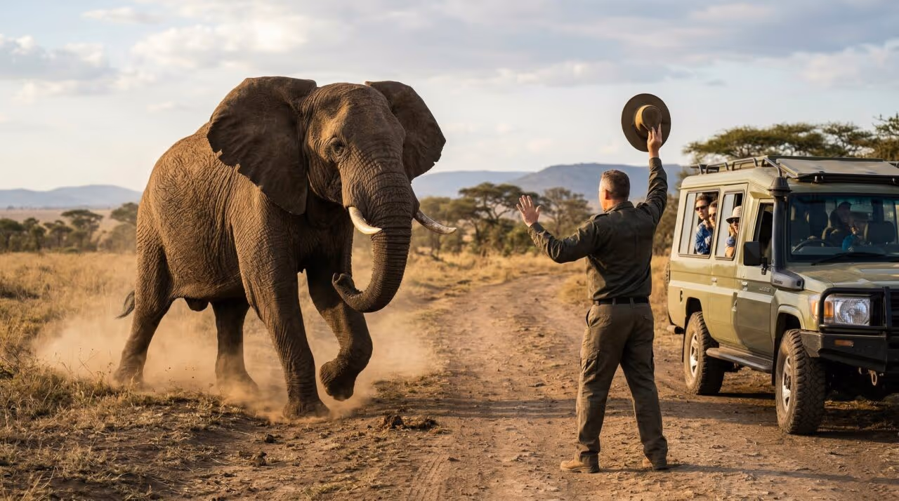 Homem encara carga de elefante sem correr e faz animal recuar