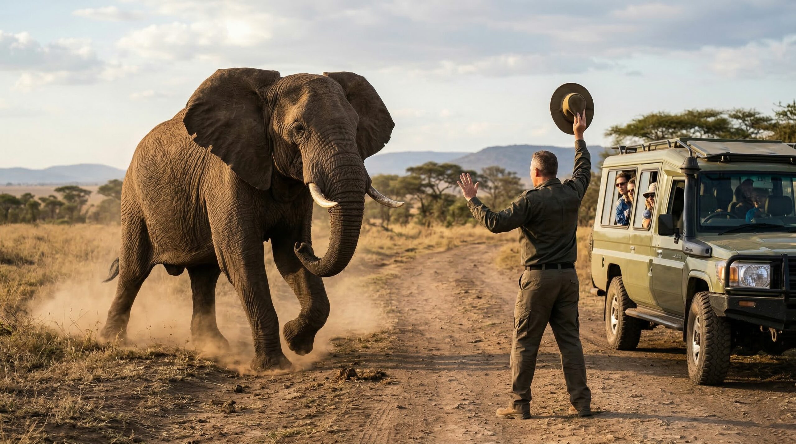 Homem encara carga de elefante sem correr e faz animal recuar
