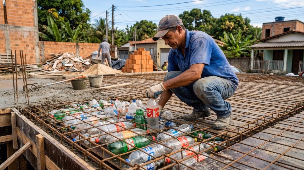 Por que pedreiros experientes estão enchendo lajes com garrafa pet?