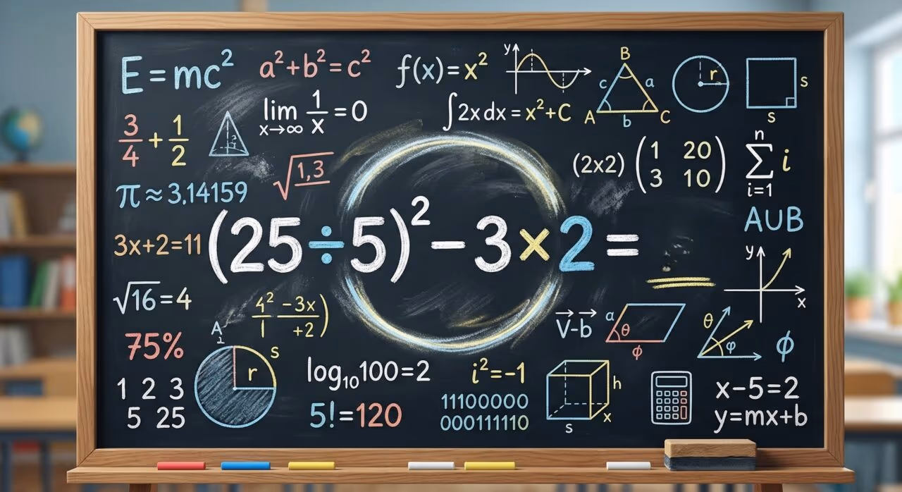 Cerca de 98% das pessoas erram (25 ÷ 5)² – 3 × 2, acha que consegue resolver?