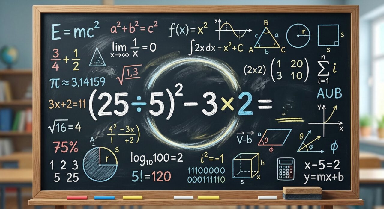 Cerca de 98% das pessoas erram (25 ÷ 5)² – 3 × 2, acha que consegue resolver?