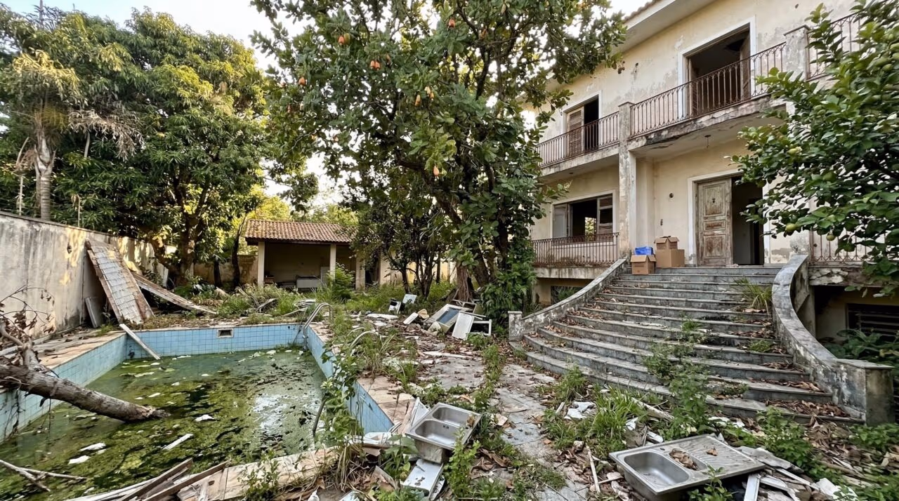 Casa abandonada há 15 anos com piscina de 60 m² e pomar escondido vira projeto dos sonhos