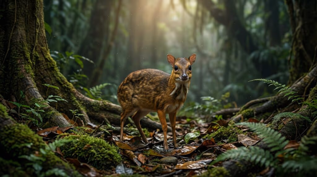 O pequeno veado-rato que pesa 2 kg, vive nas florestas tropicais e raramente aparece para humanos