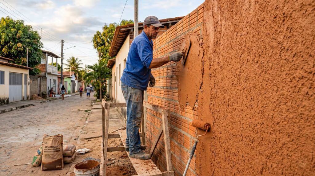 Adeus reboco: argamassa colorida transforma tijolo aparente em fachada protegida