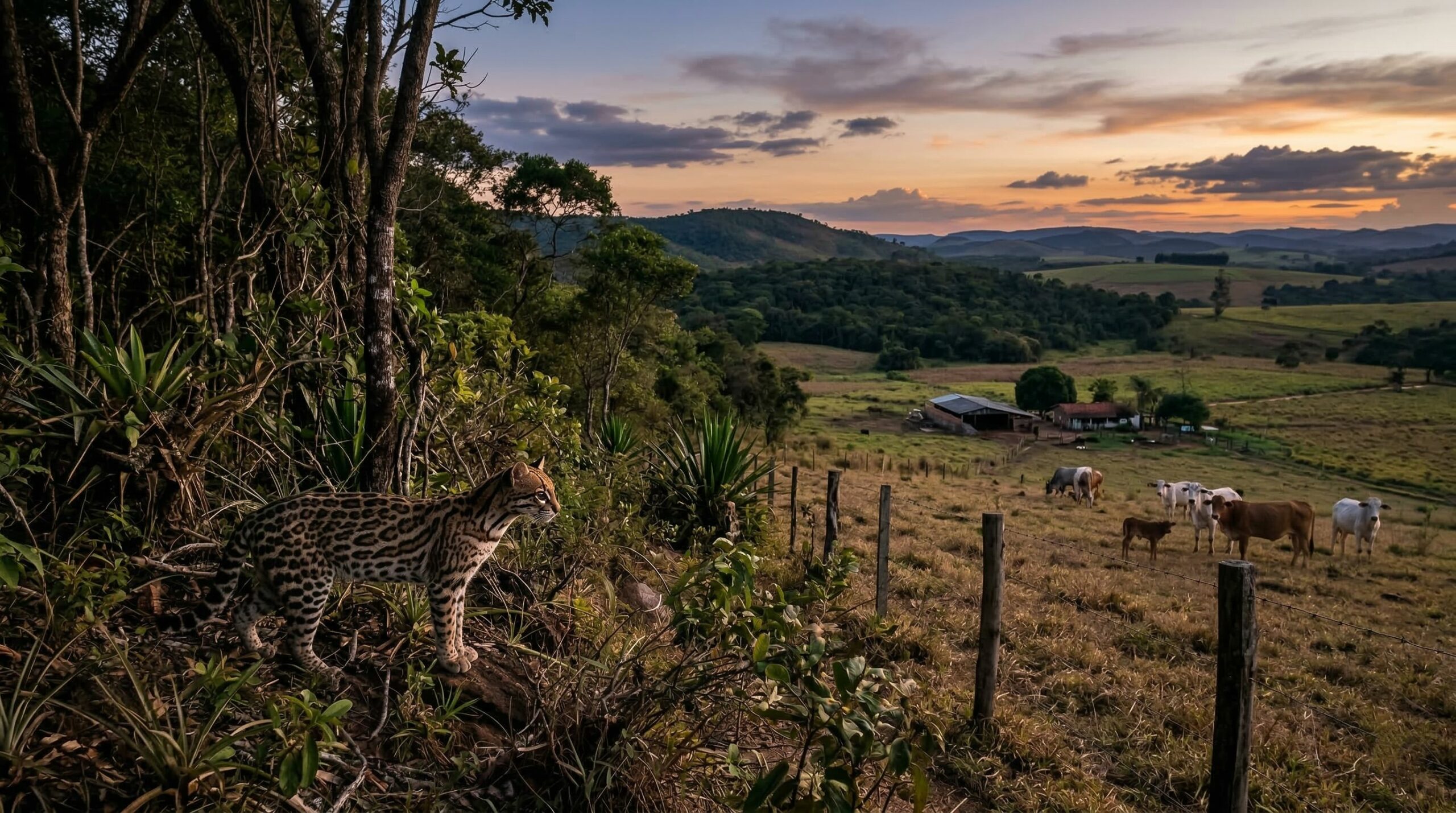 Jaguatirica é flagrada invadindo área rural e arrastando seu lanche pelo cerrado em MG