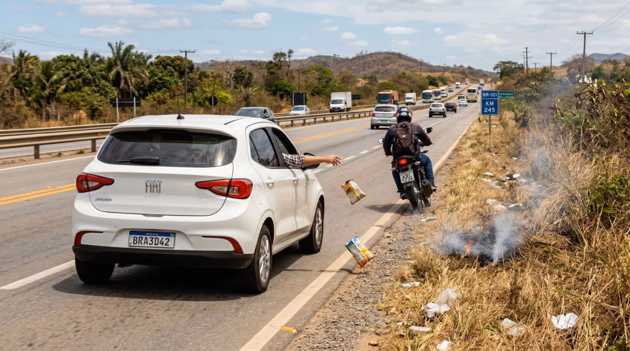 Motoristas que insistem em jogar lixo para fora da janela precisam conhecer o art. 172 do CTB