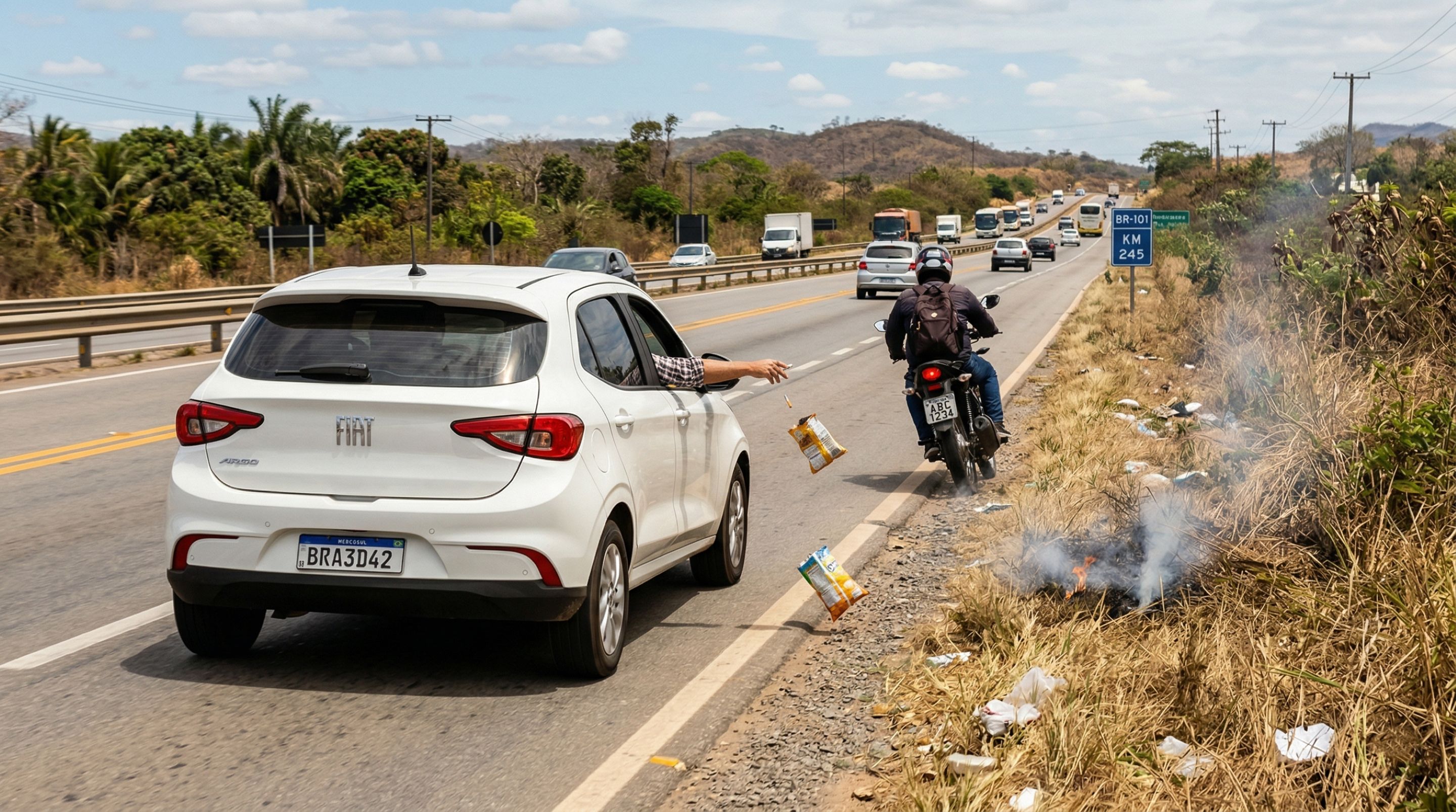Motoristas que insistem em jogar lixo para fora da janela precisam conhecer o art. 172 do CTB