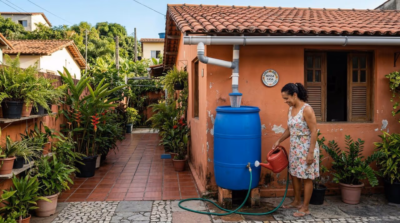 Essa cisterna vertical caseira é feita de tubos PVC e armazena até 320 litros de água da chuva