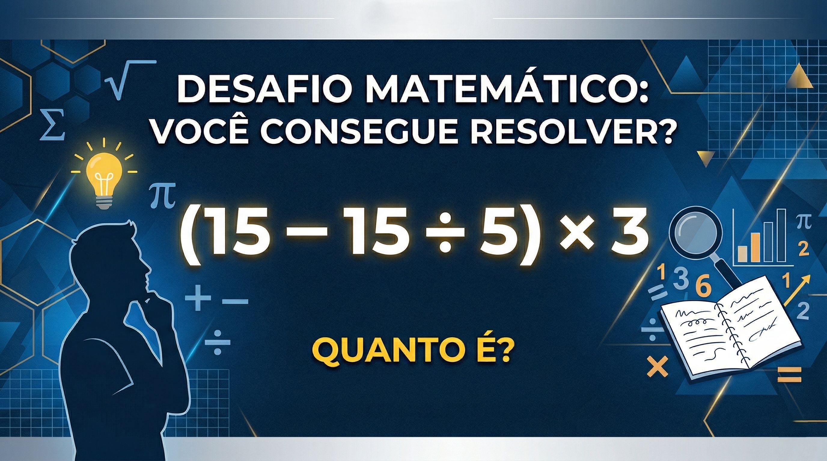 Você consegue desvendar a resposta de (15 − 15 ÷ 5) × 3 em menos de 33 segundos?