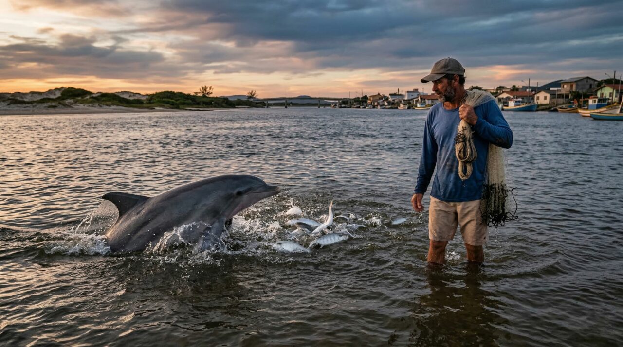 Botos e pescadores pescam juntos no Sul em uma tradição rara e vira patrimônio cultural do Brasil