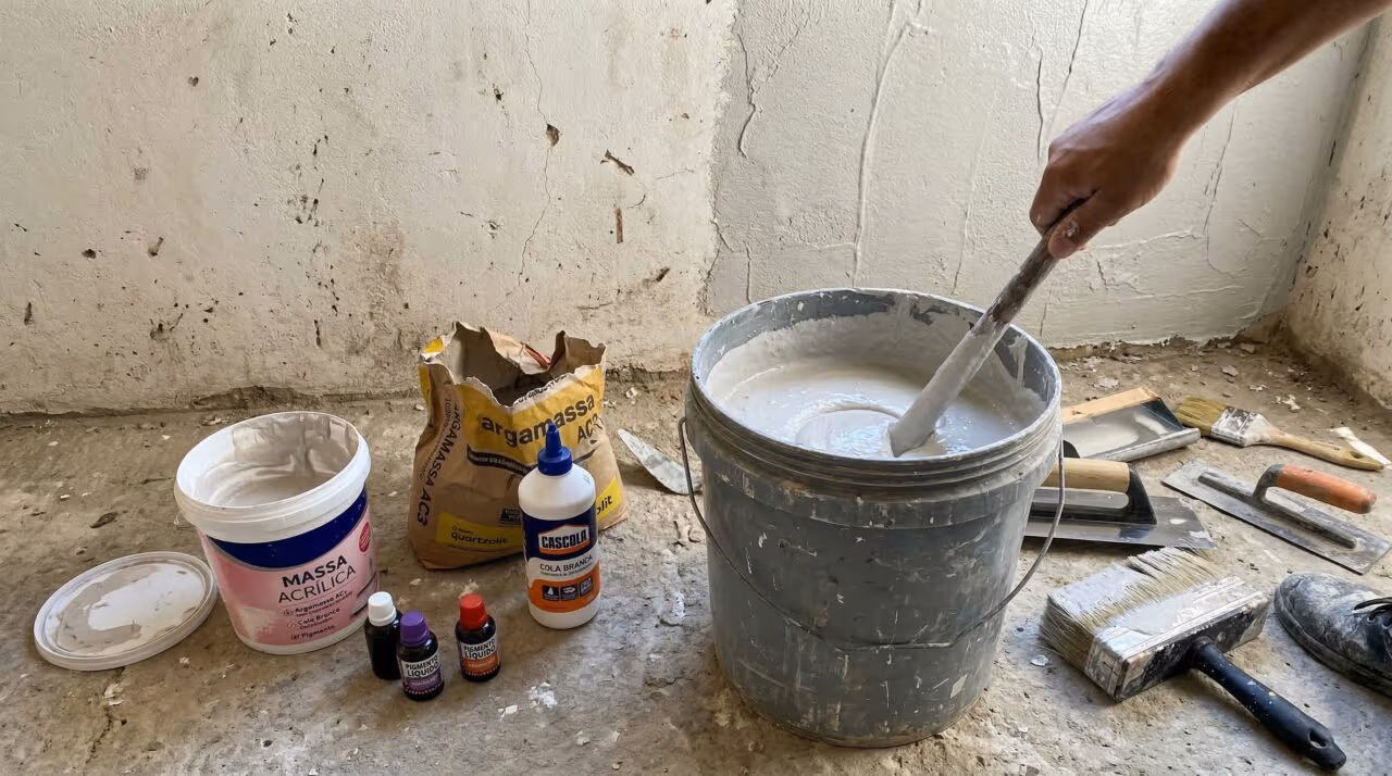 Misturar cola, massa acrílica e argamassa: a combinação que cria uma tinta emborrachada perfeita para trincas nas paredes