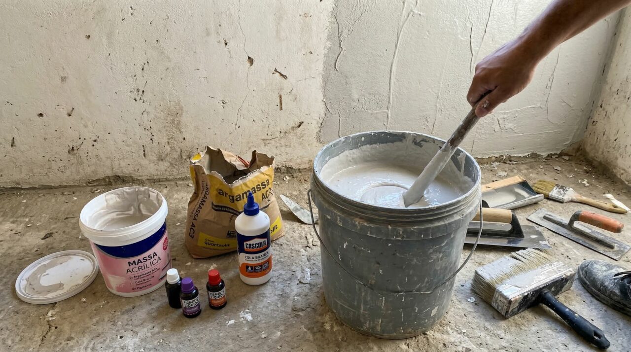 Misturar cola, massa acrílica e argamassa: a combinação que cria uma tinta emborrachada perfeita para trincas nas paredes
