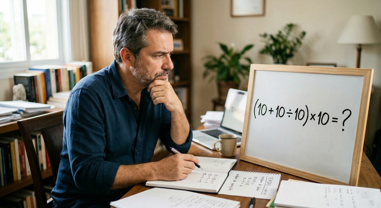 Você consegue resolver (10 + 10 ÷ 10) × 10 em menos de 28 segundos?