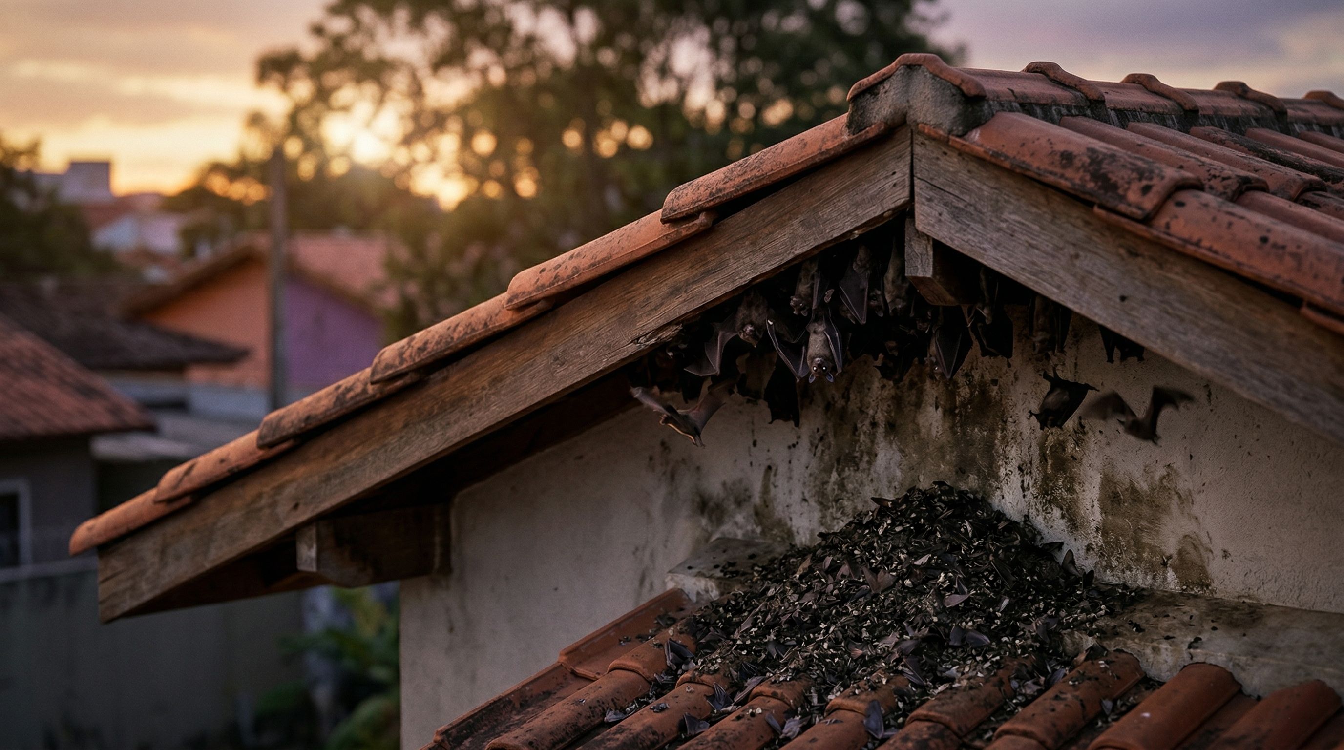 Morcegos vivendo no telhado de casa apresentam riscos à saúde?