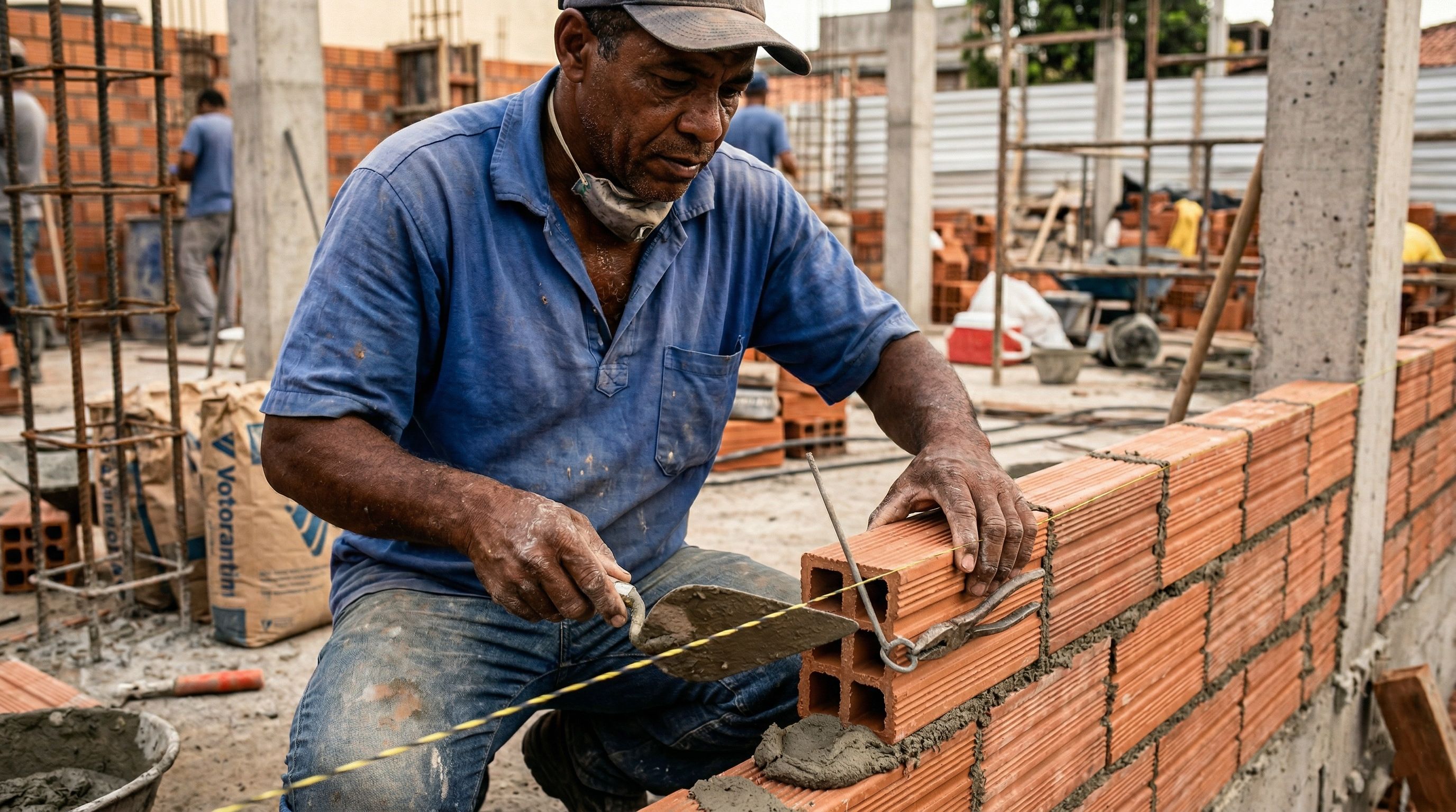 Pedreiro ensina técnica para assentar tijolos facilmente e sem perda de tempo
