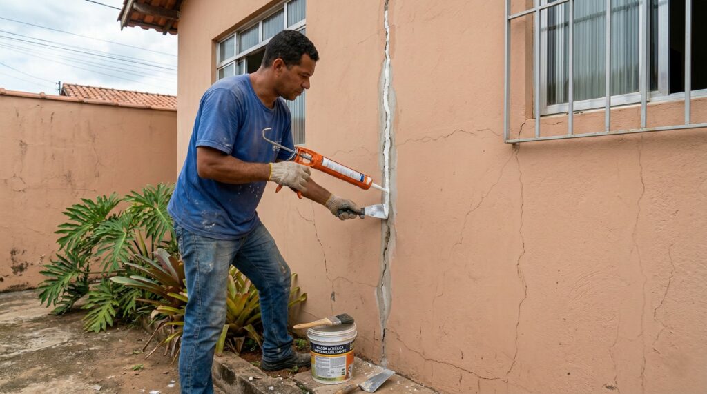 A melhor maneira de fechar rachadura na parede externa sem usar reboco pesado e evitar infiltração no período de chuva