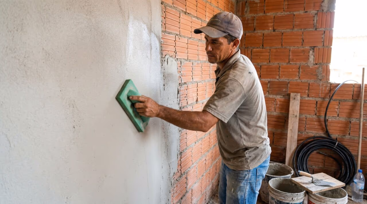 O reboco direto no tijolo que acelera a obra e deixa a parede pronta para pintura em apenas 24 horas