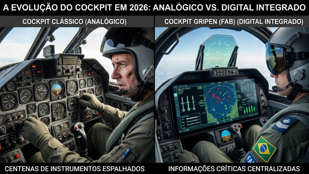 O Gripen, diferente calas de gerações mais antigas, conta com cockpit mais tecnológico, com menos distrações e mais centralizado