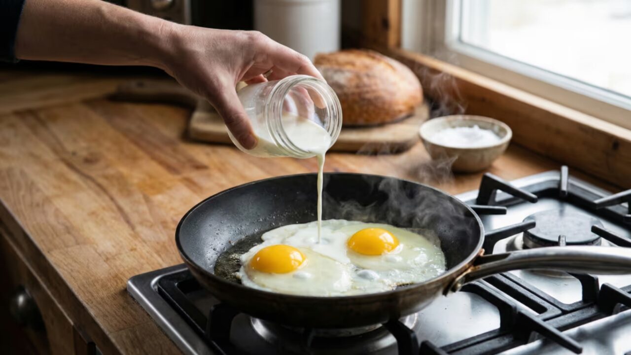 Jogar leite na frigideira ao fritar ovos recomendação e benefícios