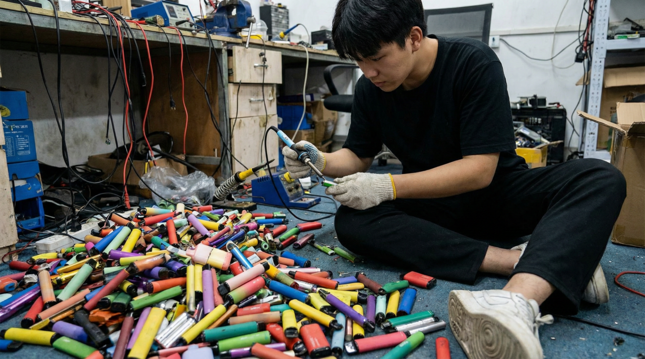 Jovem fez pacote de baterias usando vapes descartáveis para alimentar seu carro elétrico