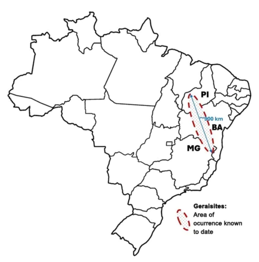 Mapa mostrando locais locais onde as tektitas foram encontradas - Álvaro Penteado Crósta/IG-UNICAMP/Agencia FAPESP