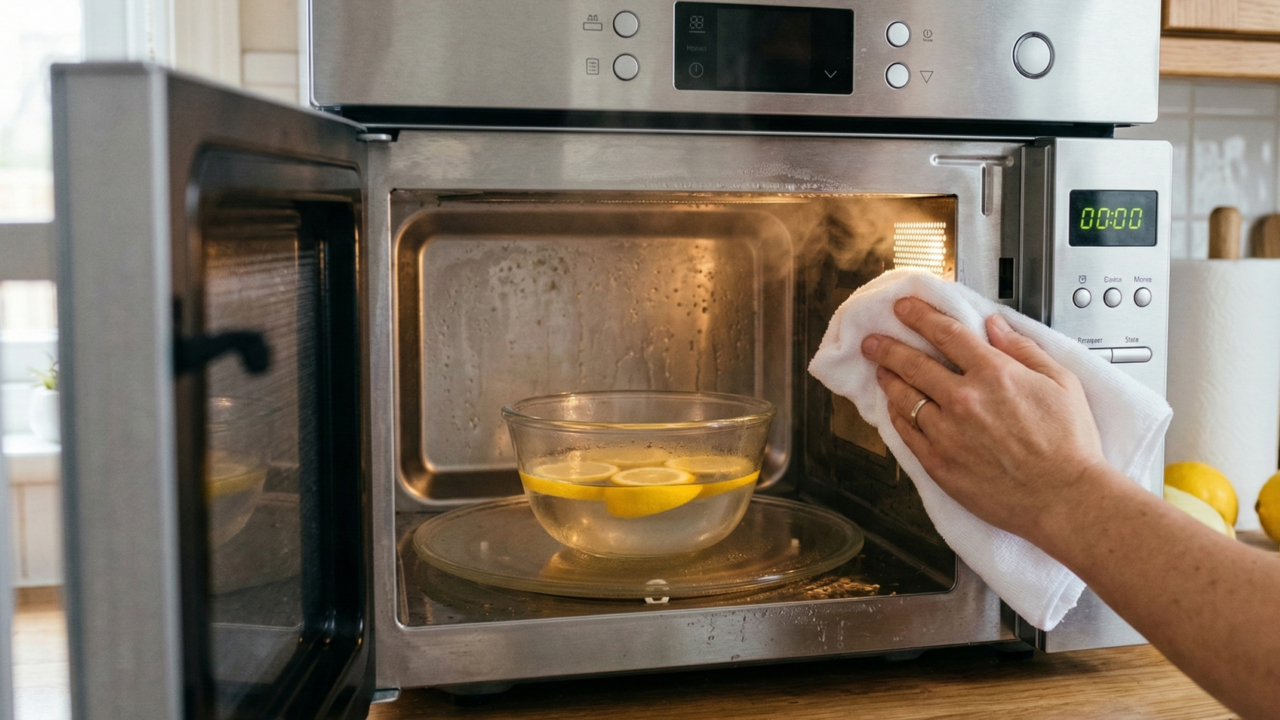 O vapor gerado pela mistura ajuda na limpeza do micro-ondas