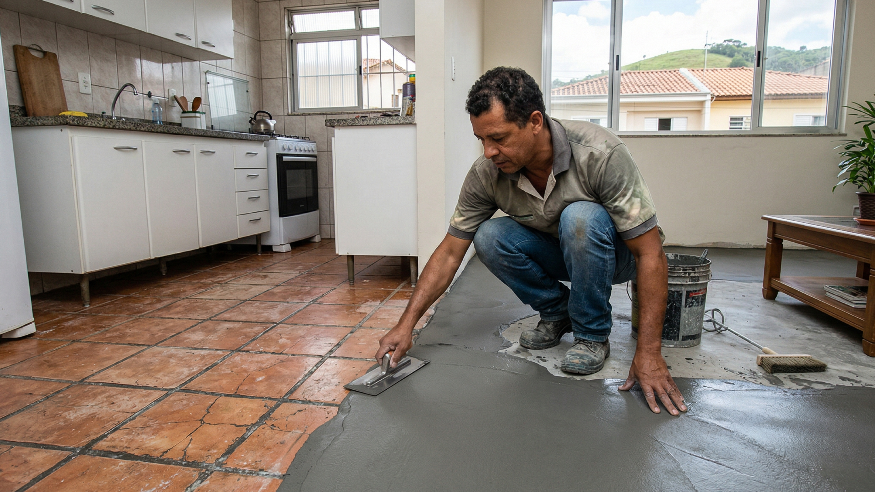 A técnica barata que faz piso velho ganhar cara de novo sem quebra-quebra