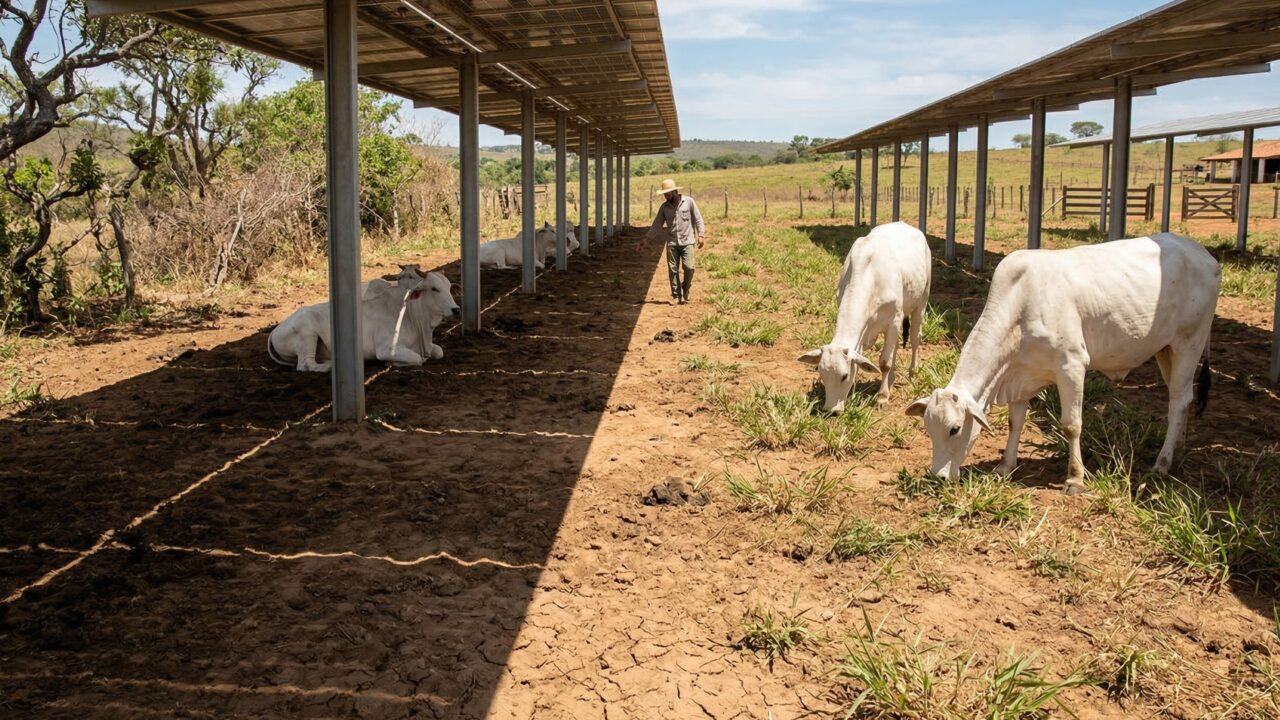 As placas solares servem como uma cobertura para o solo
