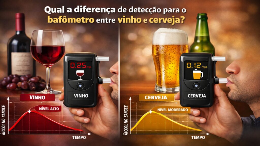 Qual a diferença de detecção para o bafômetro entre vinho e cerveja?