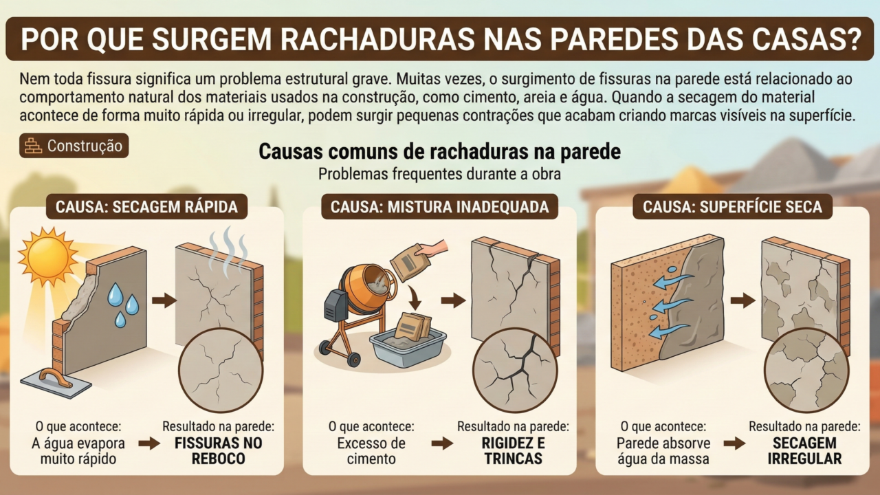 As rachaduras podem ser causadas por diversos motivos, muitas vezes simples