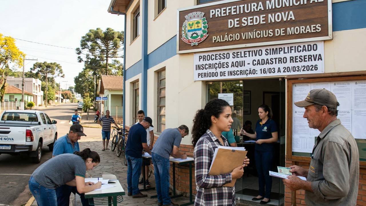 Prefeitura de Sede Nova abre seleção com salário de até R$ 6.817 para cadastro reserva